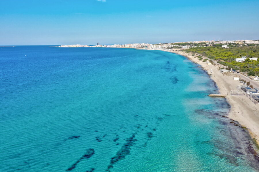 The blue sea leading to the centre of Gallipoli, Puglia