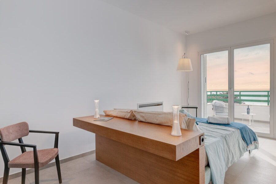 A double bedroom on the first floor with a wonderful view of the blue sea in Gallipoli
